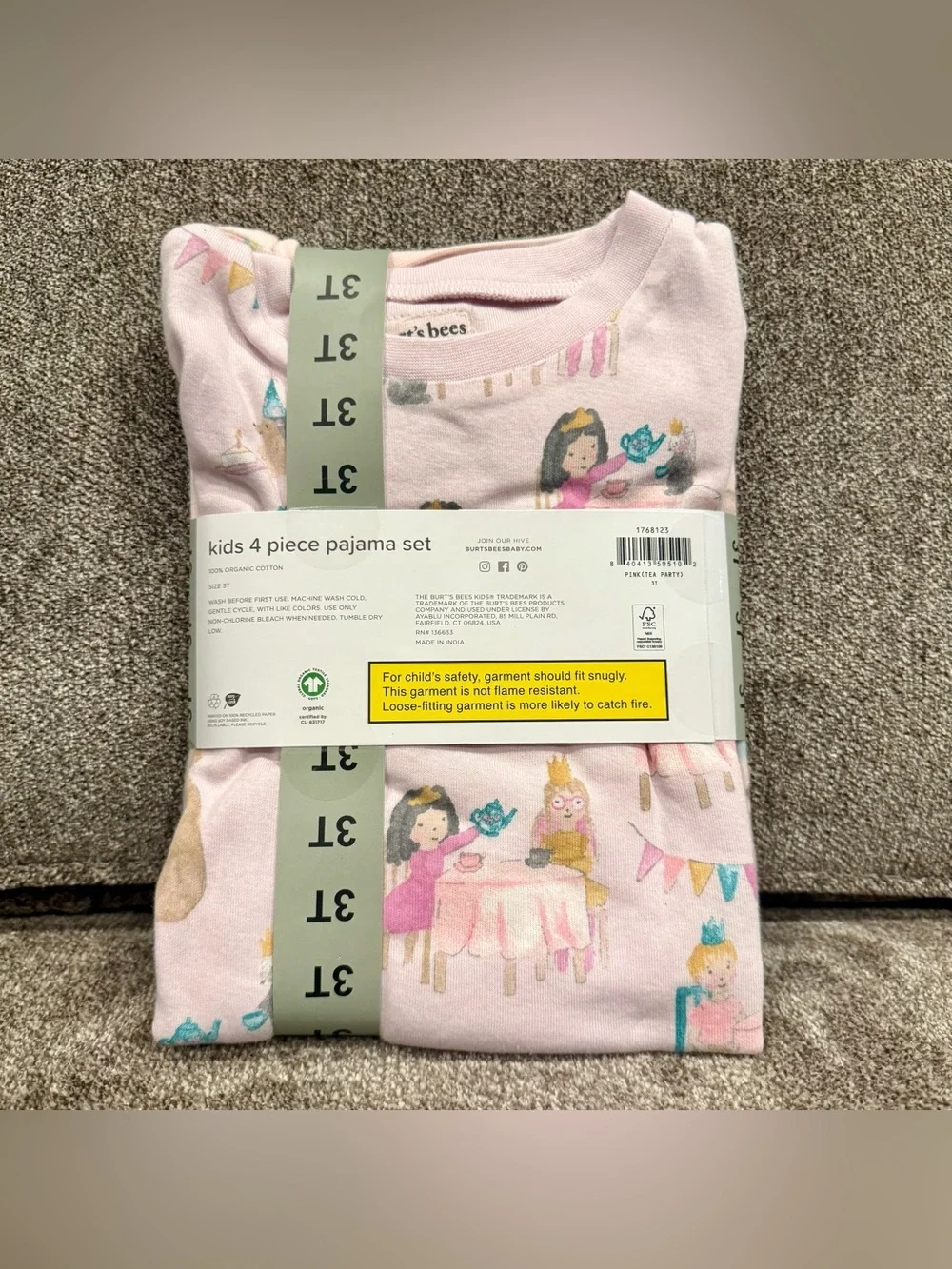 NWT Burt’s Bees Kids 100% Organic Cotton 4 PC pajama set size 3T
